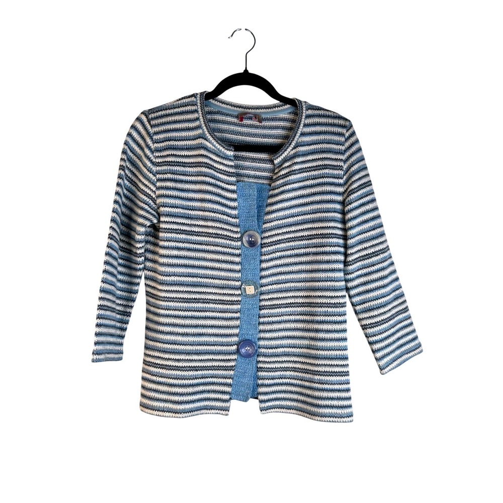 Women's‎ Blue Striped Button Front Textured Knit Cardigan Sweater Size Medium